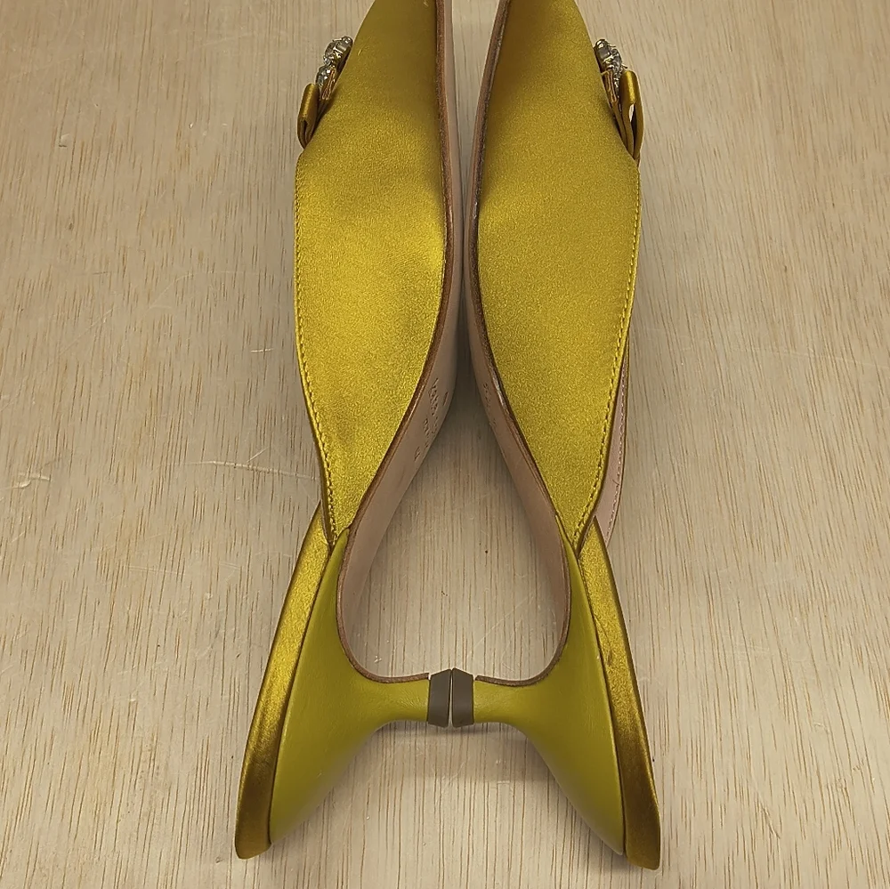 Kate Spade Darlene Yellow Satin Bow Jewel Pointed Toe Kitten Heel Mules Size 8 - Picture 9 of 12